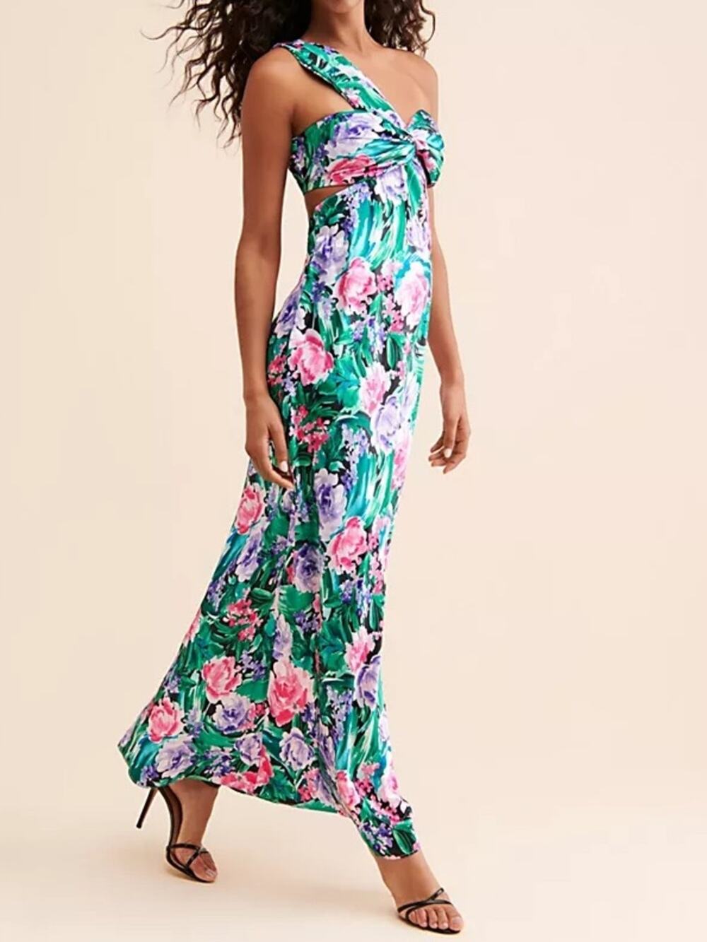 Free People Audette Studios Women’s Floral Printed Cutout Maxi Dress Multi Sz L